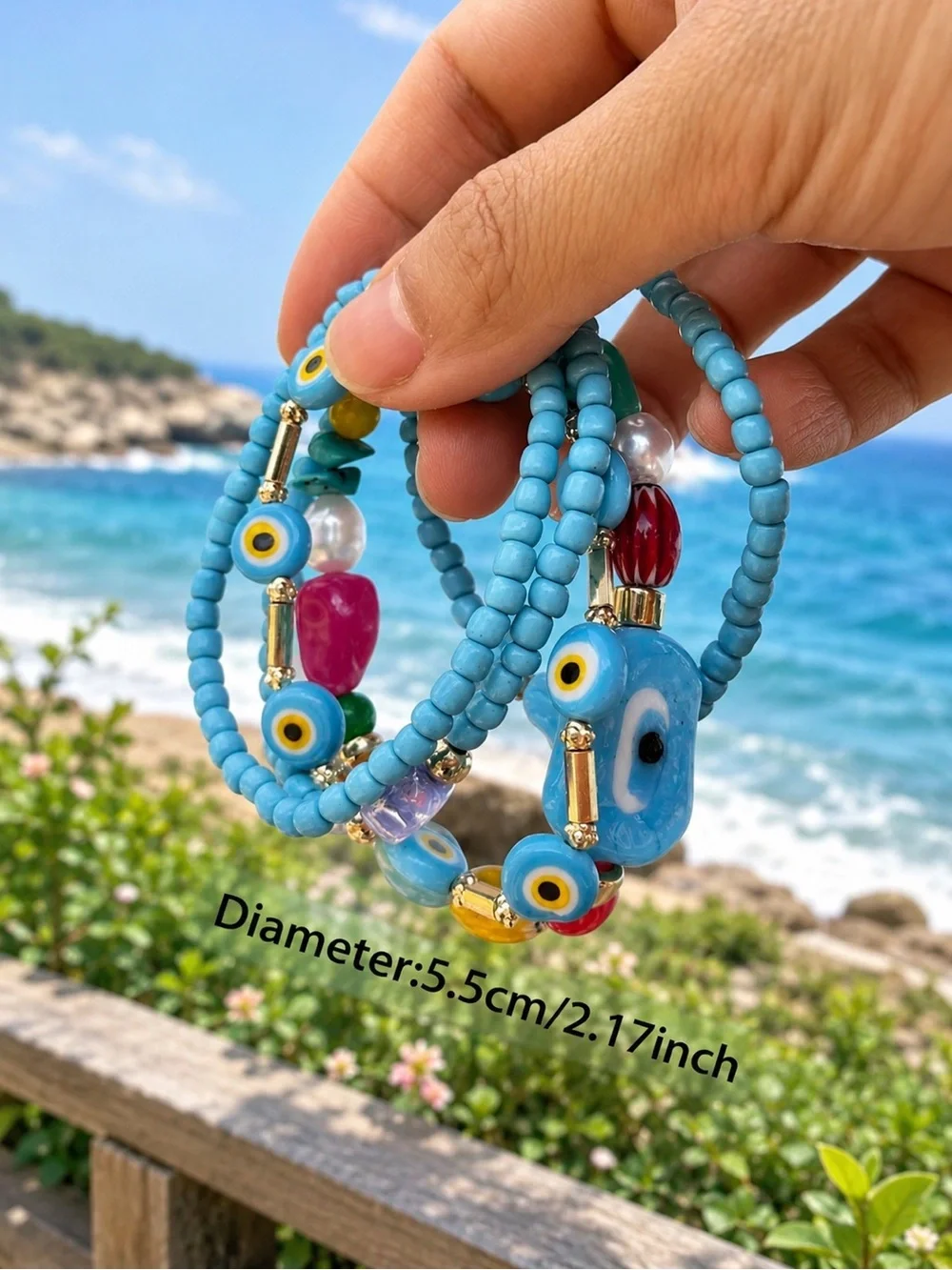 Turquoise Blue Evil Eye Beaded Bracelet Stack